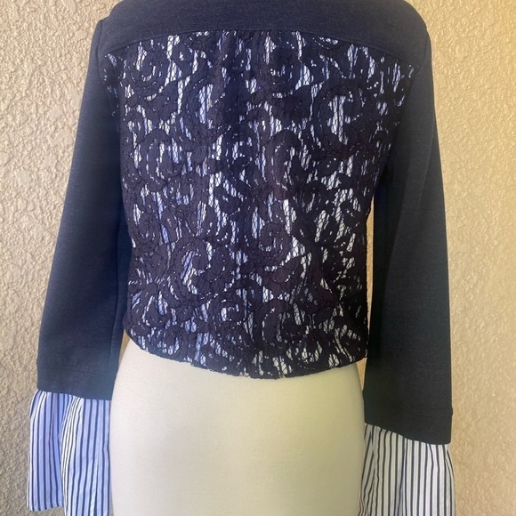 Nordstrom Signature Navy Blue Sweater With White and Blue Striped Bell Sleeve XS - Picture 11 of 12